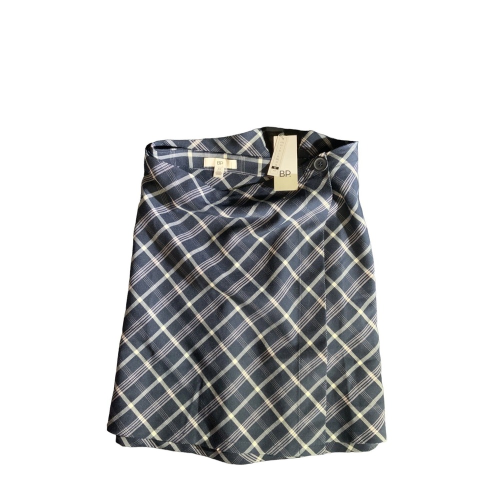 BP Ladies Navy & White Plaid Faux Wrap Mini Skirt Size 3X